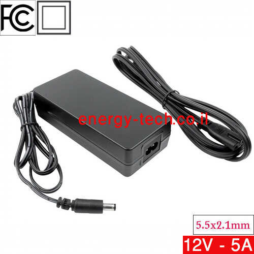 ספק כוח DC12V 5A תקע SAKAL 5.5x2.1mm