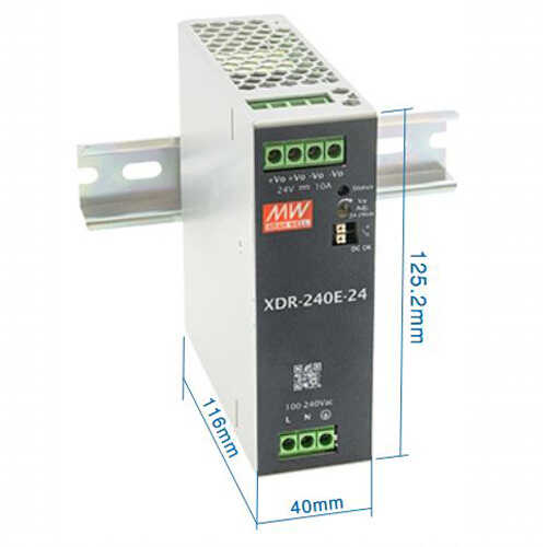 ספק כוח תעשייתי בפס דין Meanwell XDR-240E-12  12V 240W