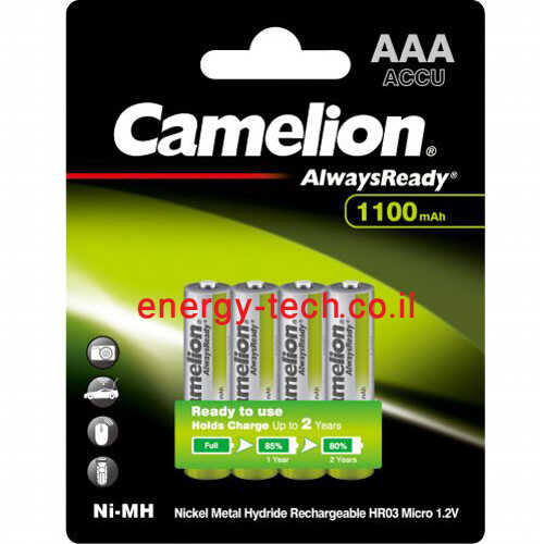 רביעיית סוללות נטענות Camelion AlwayReady AAA 1100mAh NI-MH