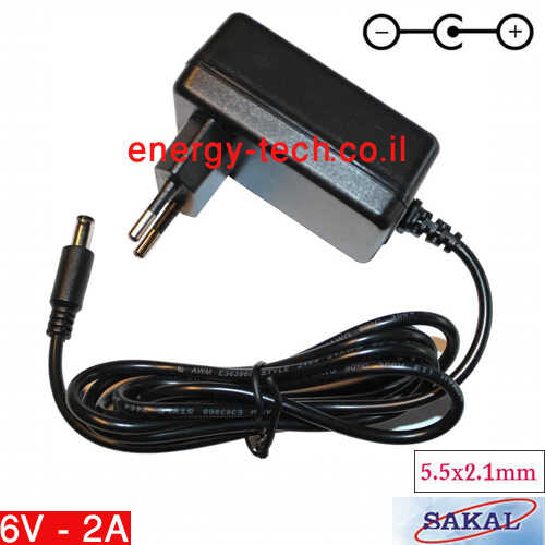 ספק כוח DC6V 2A תקע SAKAL 5.5x2.1mm