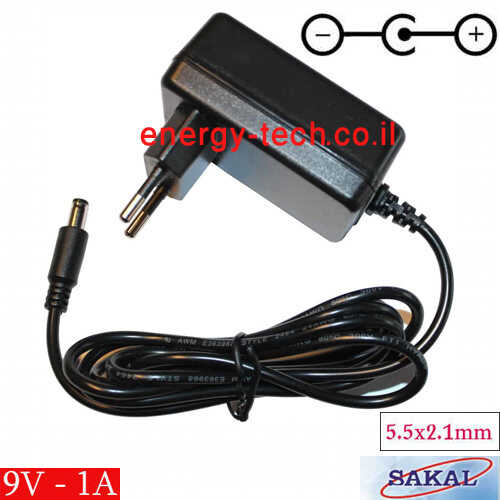 ספק כוח DC9V 1A תקע SAKAL 5.5x2.1mm